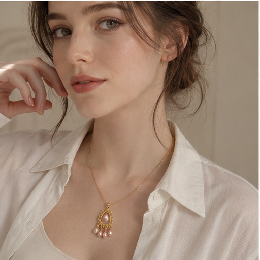 Boho Tropfen-Halskette aus 14K Gold mit Süßwasserperlen