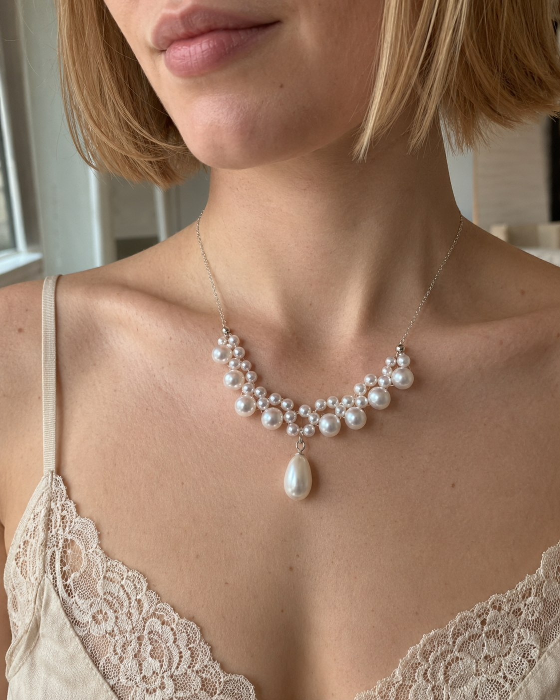 Women’s 925 Sterling Silver Necklace with Natural Pearls