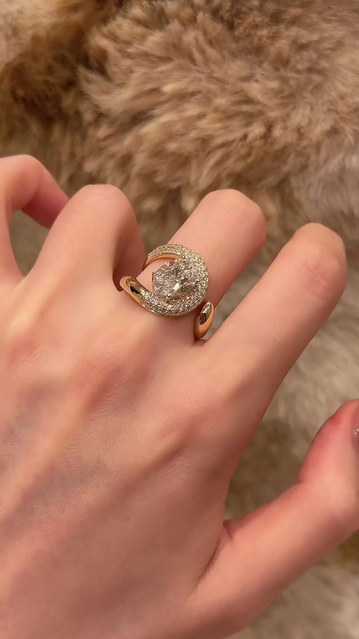 Close-up of lab-grown diamond double halo engagement ring for proposal moments