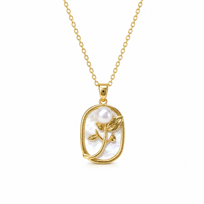 Perlenkette Damen mit Blumenanhänger & Süßwasserperle – goldfarben