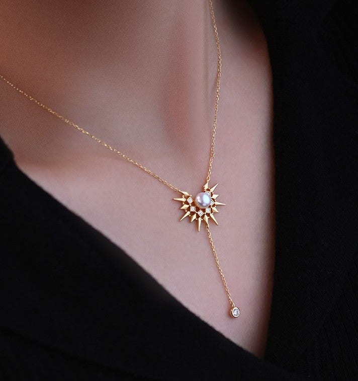 Celestial Pearl Sunburst Y Necklace