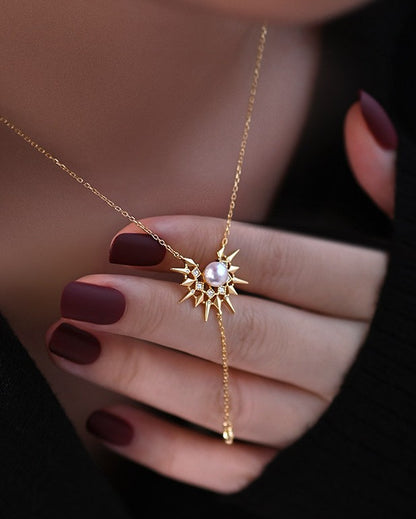 Celestial Pearl Sunburst Y Necklace