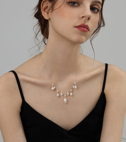 Maris 20mm Freshwater Pearl Station Necklace in Sterling Silver