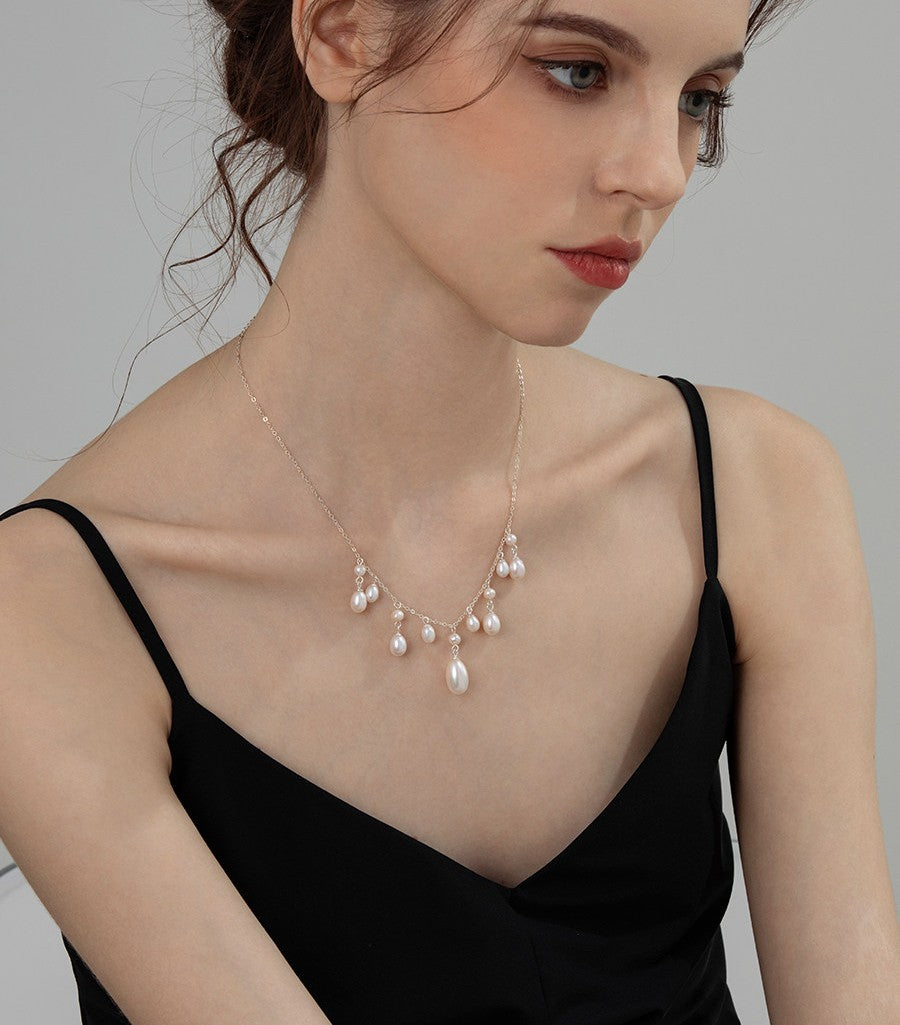 Maris 20mm Freshwater Pearl Station Necklace in Sterling Silver