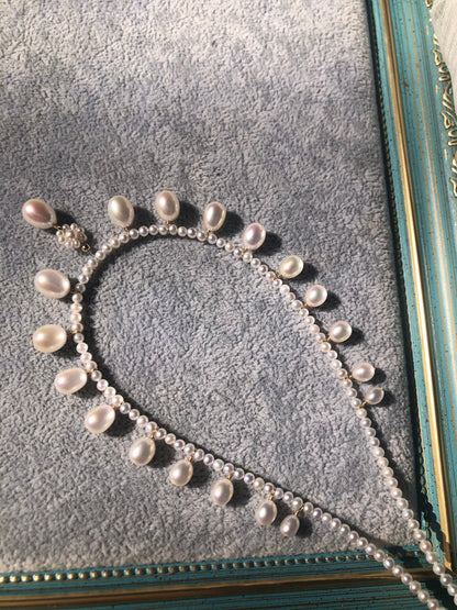 Belle 9mm Freshwater Pearl Drop Accent Necklace in Sterling Silver