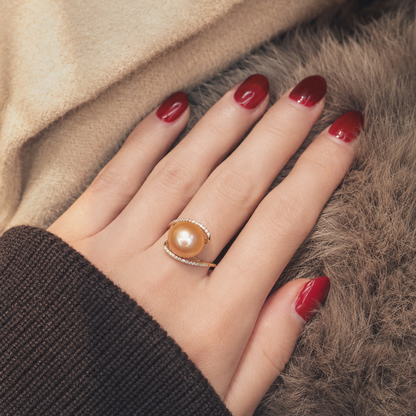 Cultured Pearl Adjustable Pavé Ring