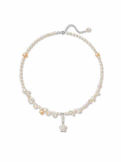 Noémie 7mm Freshwater Pearl Charm Necklace in Sterling Silver