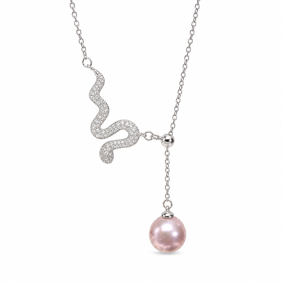 925 Silver Snake Necklace with Pink Freshwater Pearl