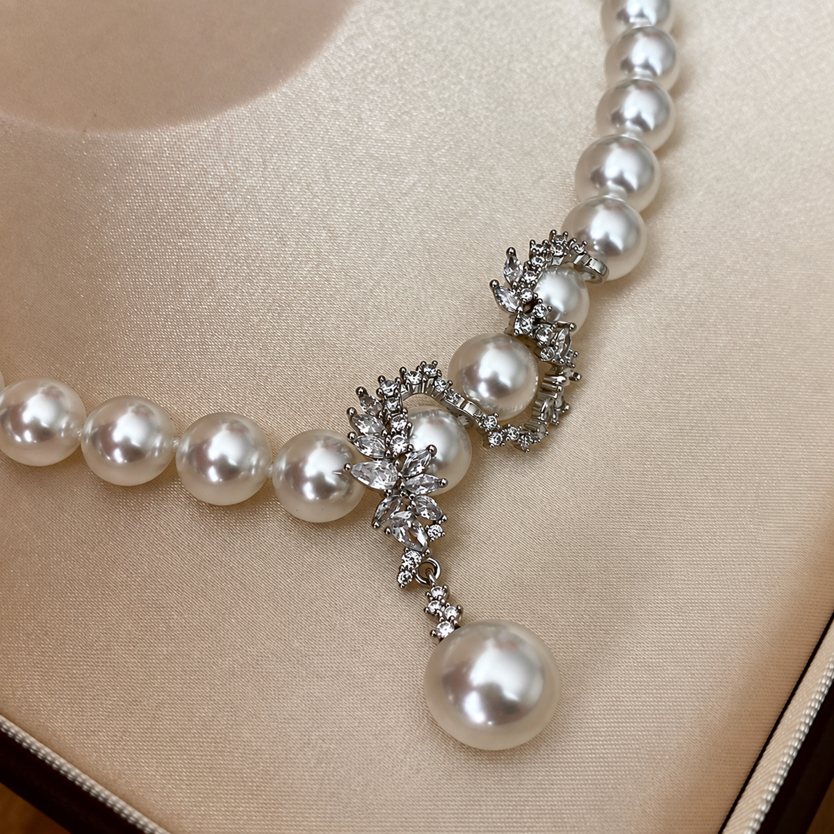 Aurora 10mm Akoya Pearl Crystal Floral Statement Necklace in Sterling Silver