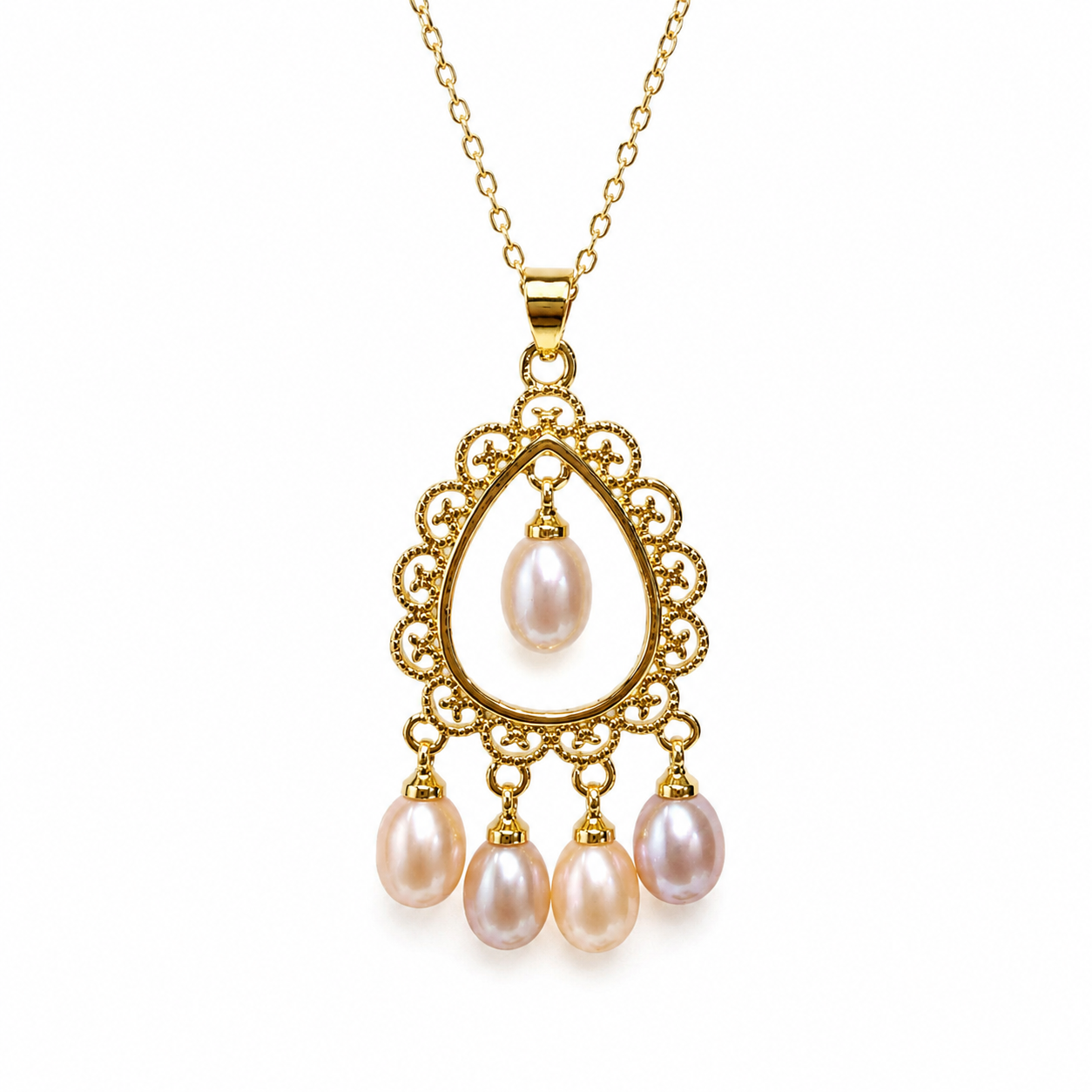 Boho Tropfen-Halskette aus 14K Gold mit Süßwasserperlen
