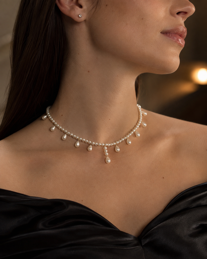 Kurze Perlenkette Damen mit rosa-lila Süßwasserperlen – 4 & 7 mm