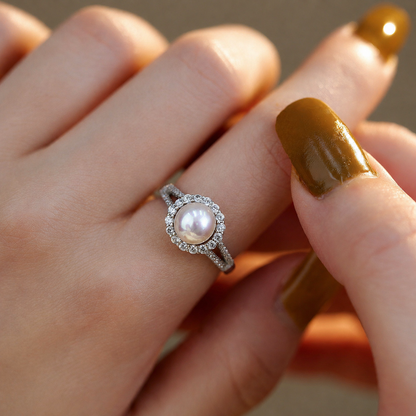 Lumière Pearl & Moissanite Adjustable Ring