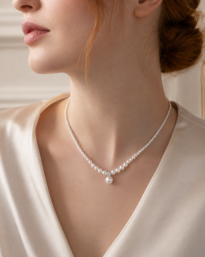 Perlenkette Damen im Größenverlauf aus Süßwasserperlen – 3–10 mm, mit Silberverschluss