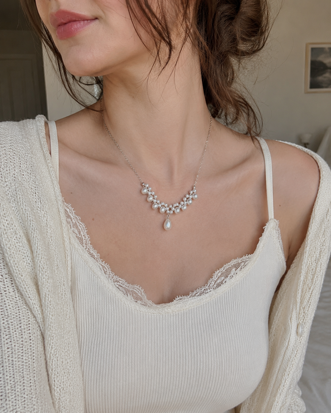 Women’s 925 Sterling Silver Necklace with Natural Pearls