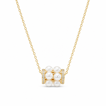Perlencluster-Halskette aus 14 Karat Gold mit Zirkonia