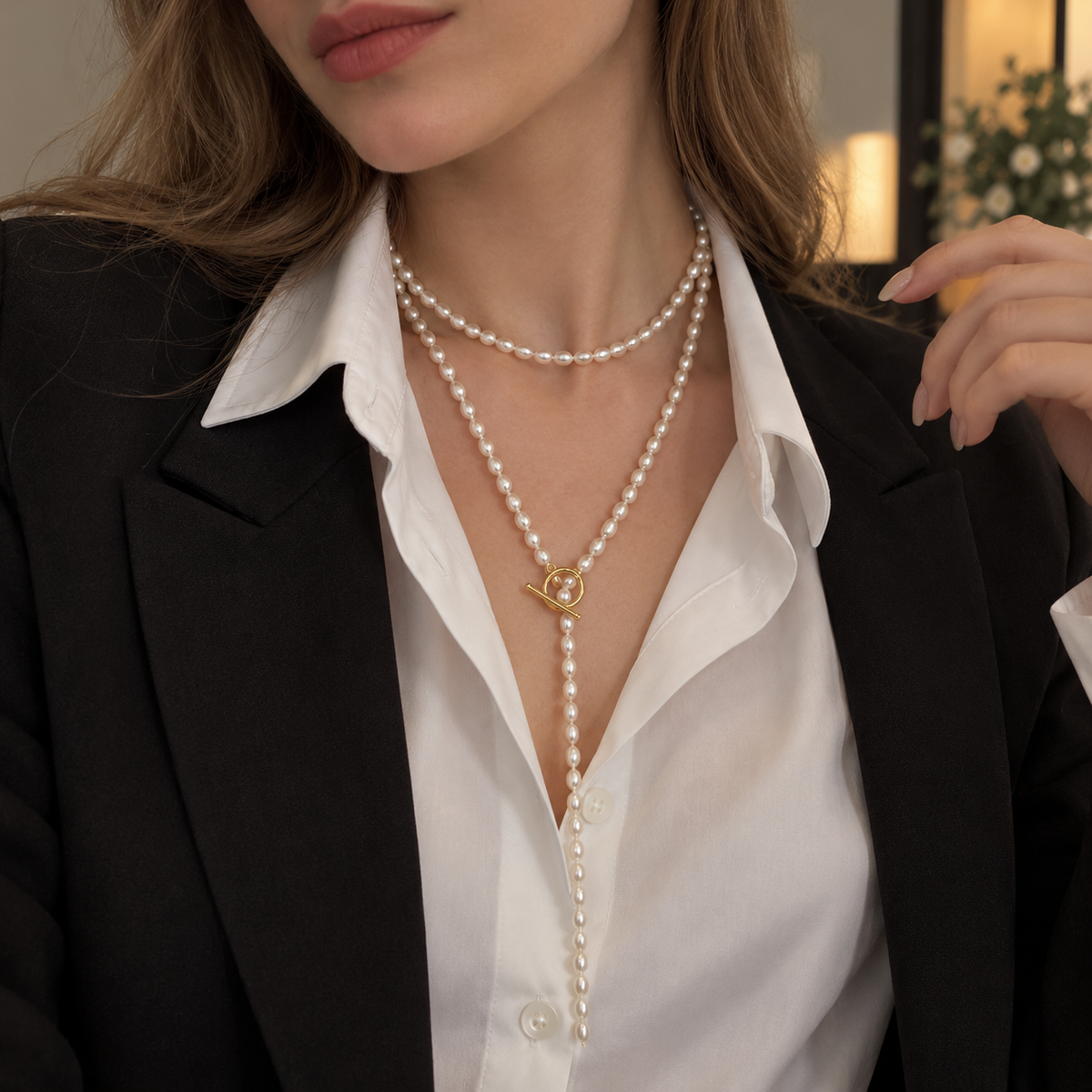 Long 4mm Freshwater Pearl Lariat Necklace in 14K Gold – image 1