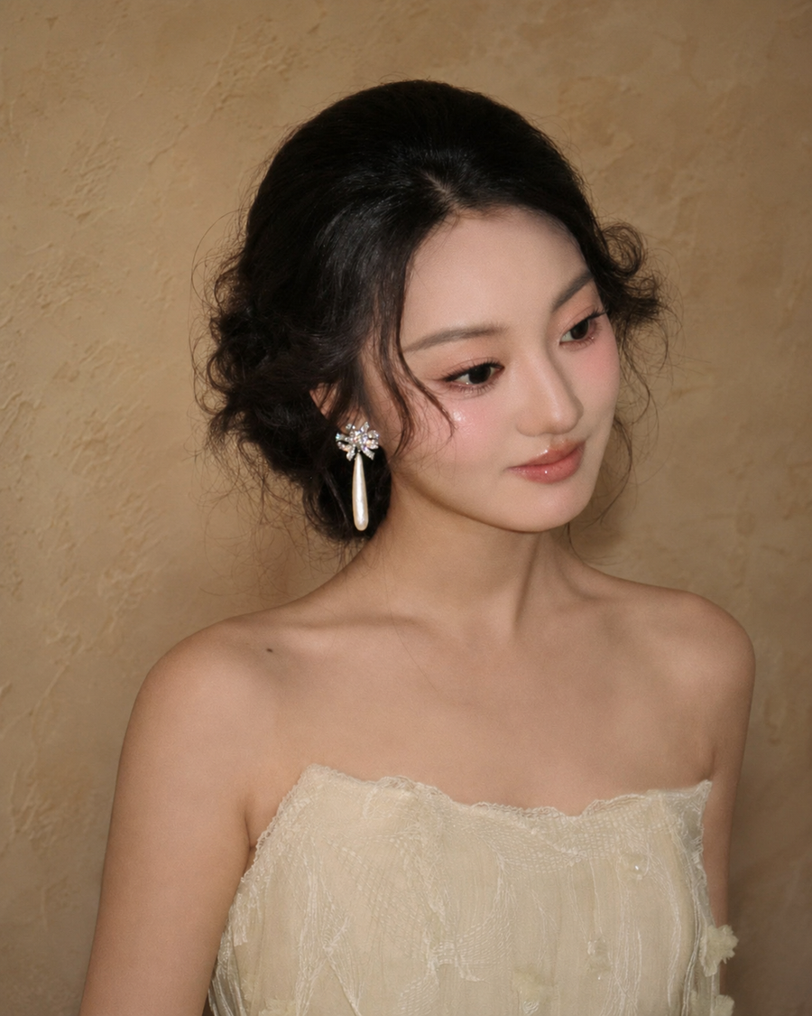Elongated Baroque Pearl Bow Drop Earrings