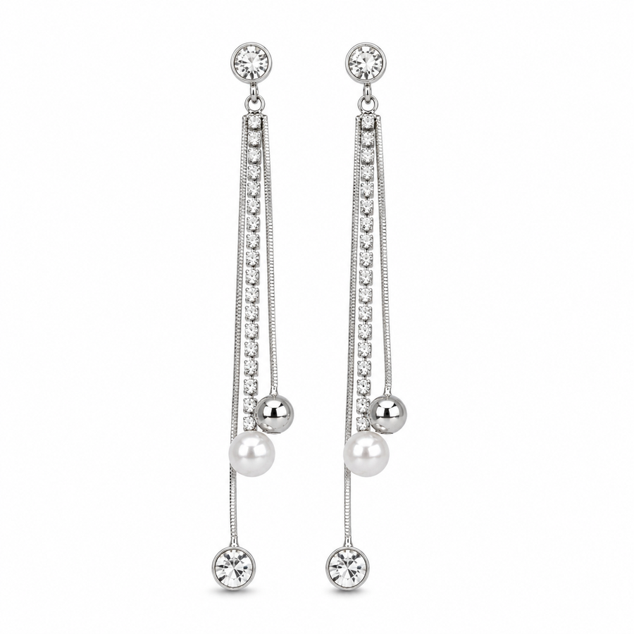 Long Freshwater Pearl Earrings — Gold or Silver Tone