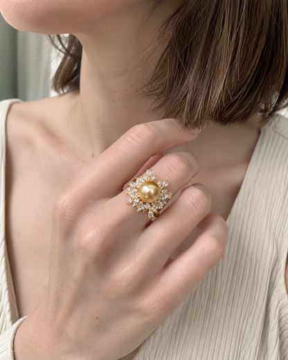 Statement-Perlenring Damen mit Salzwasserperle – gold- oder silberfarben