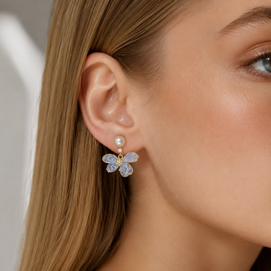 Butterfly Drop Earrings with Natural Freshwater Pearl