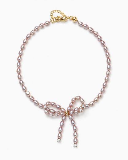Rosa Perlenarmband Damen mit Süßwasserperlen & Schleifenmotiv
