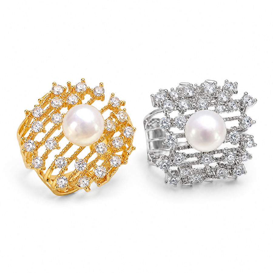 Freshwater Pearl Halo Ring — 14K Gold or 925 Sterling Silver
