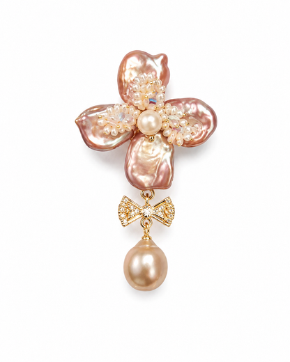 Lange Blumenohrringe Damen mit Barockperlen & Schleifendetail