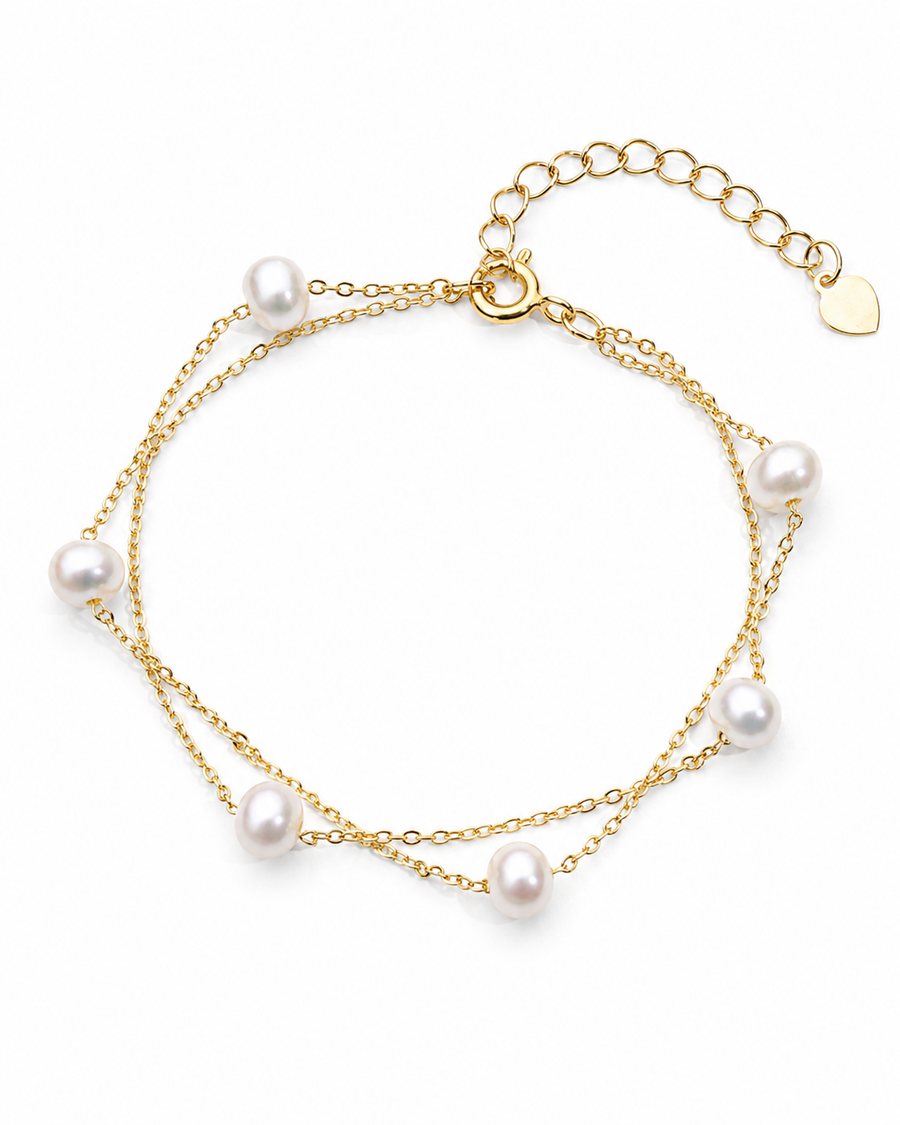 Double-Strand Freshwater Pearl Bracelet — Gold Tone