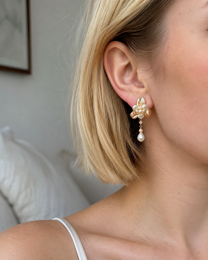 Women’s Baroque Pearl Earrings with Floral Design