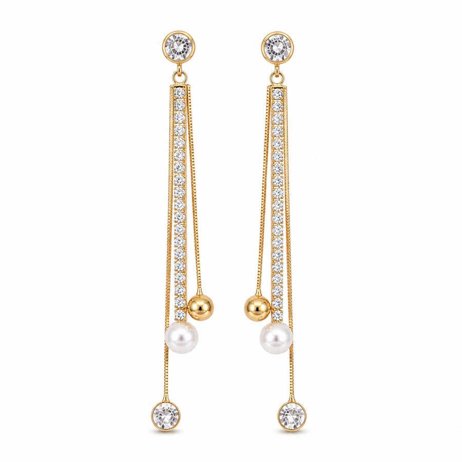 Long Freshwater Pearl Earrings — Gold or Silver Tone
