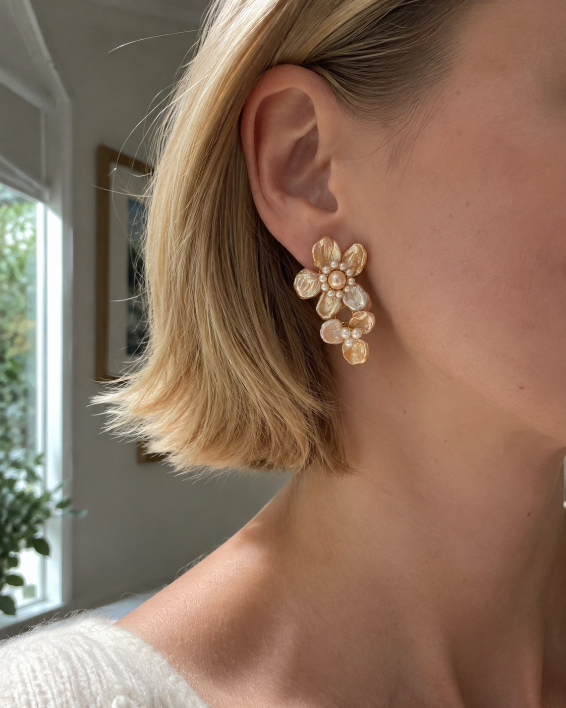 Women’s Baroque Pearl Double Flower Earrings