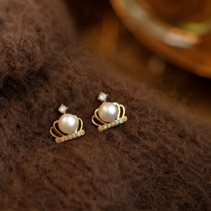 6.5mm Akoya pearl crown stud earrings in 14K gold with 11mm by 12mm size