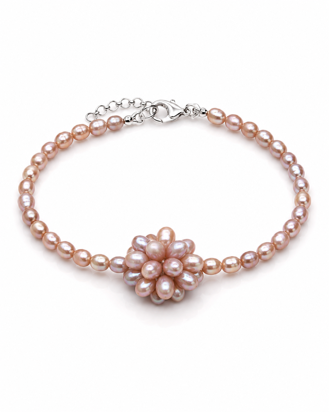 Rosa Perlenarmband Damen mit Blumenmotiv aus Süßwasserperlen