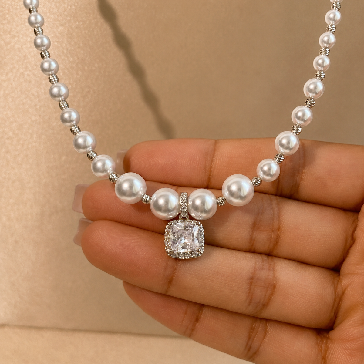 Celeste 8mm Akoya Pearl Cubic Zirconia Pendant Necklace