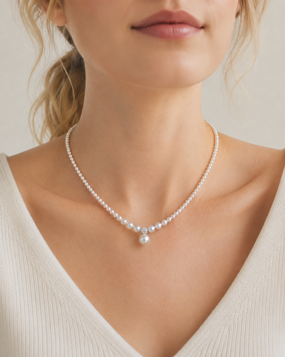 Perlenkette Damen im Größenverlauf aus Süßwasserperlen – 3–10 mm, mit Silberverschluss