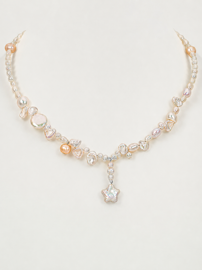 Noémie 7mm Freshwater Pearl Charm Necklace in Sterling Silver