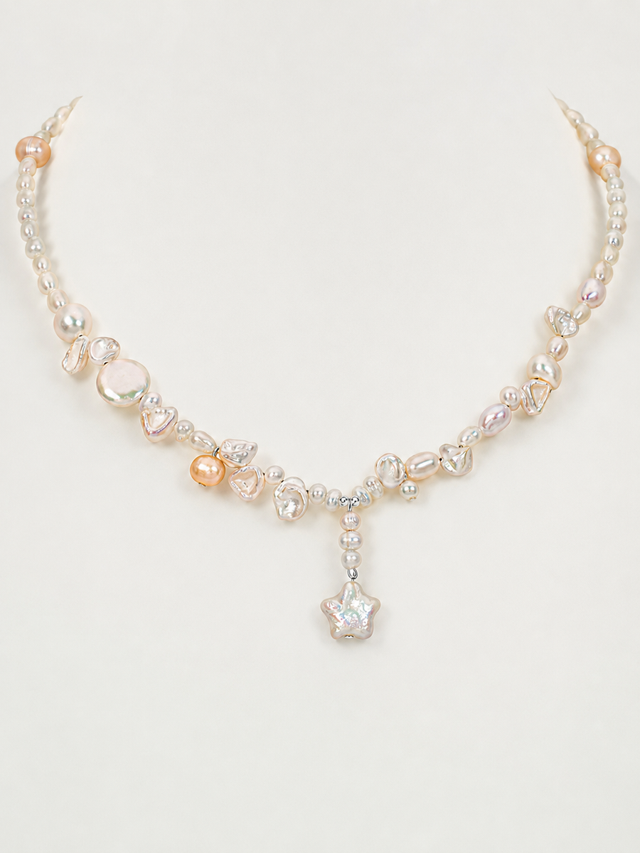 Noémie 7mm Freshwater Pearl Charm Necklace in Sterling Silver