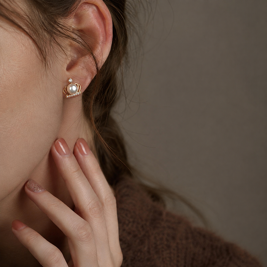Regal Crown 6.5mm Akoya Pearl Stud Earrings