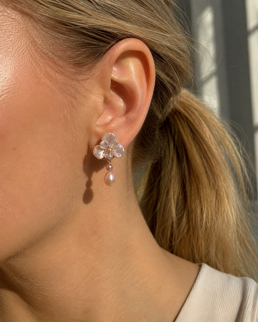 Women’s Baroque Pearl Flower Earrings with Pink Pearl Drops