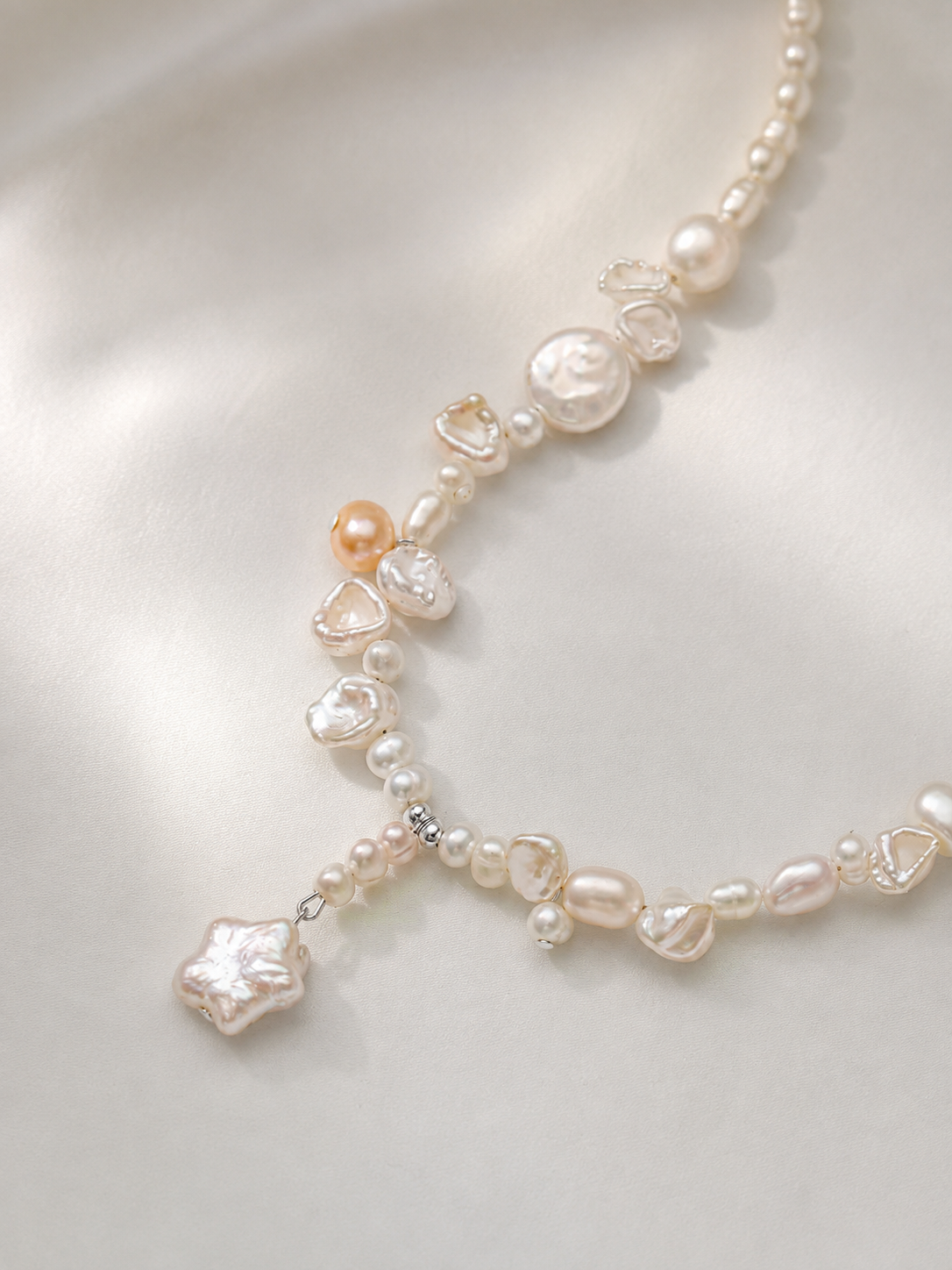 Noémie 7mm Freshwater Pearl Charm Necklace in Sterling Silver
