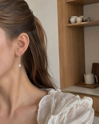 Long Natural Pearl Earrings with Fine Silver Chains