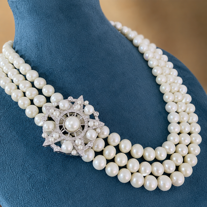 9mm Three-Strand Freshwater Pearl Necklace for Women | OREVIELLE