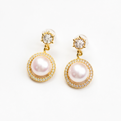 18K Gold Freshwater Pearl Halo Drop Earrings