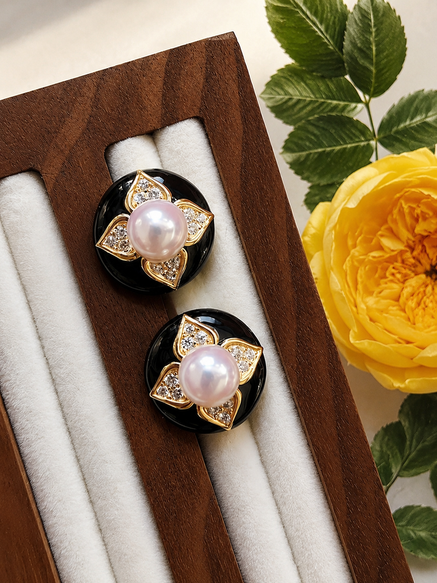 Noir Fleur 7–8mm Akoya Pearl Statement Earrings