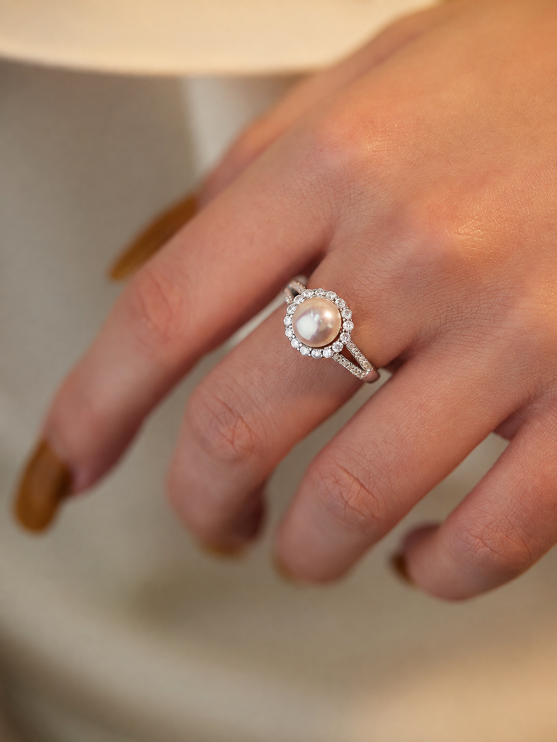Lumière Pearl & Moissanite Adjustable Ring