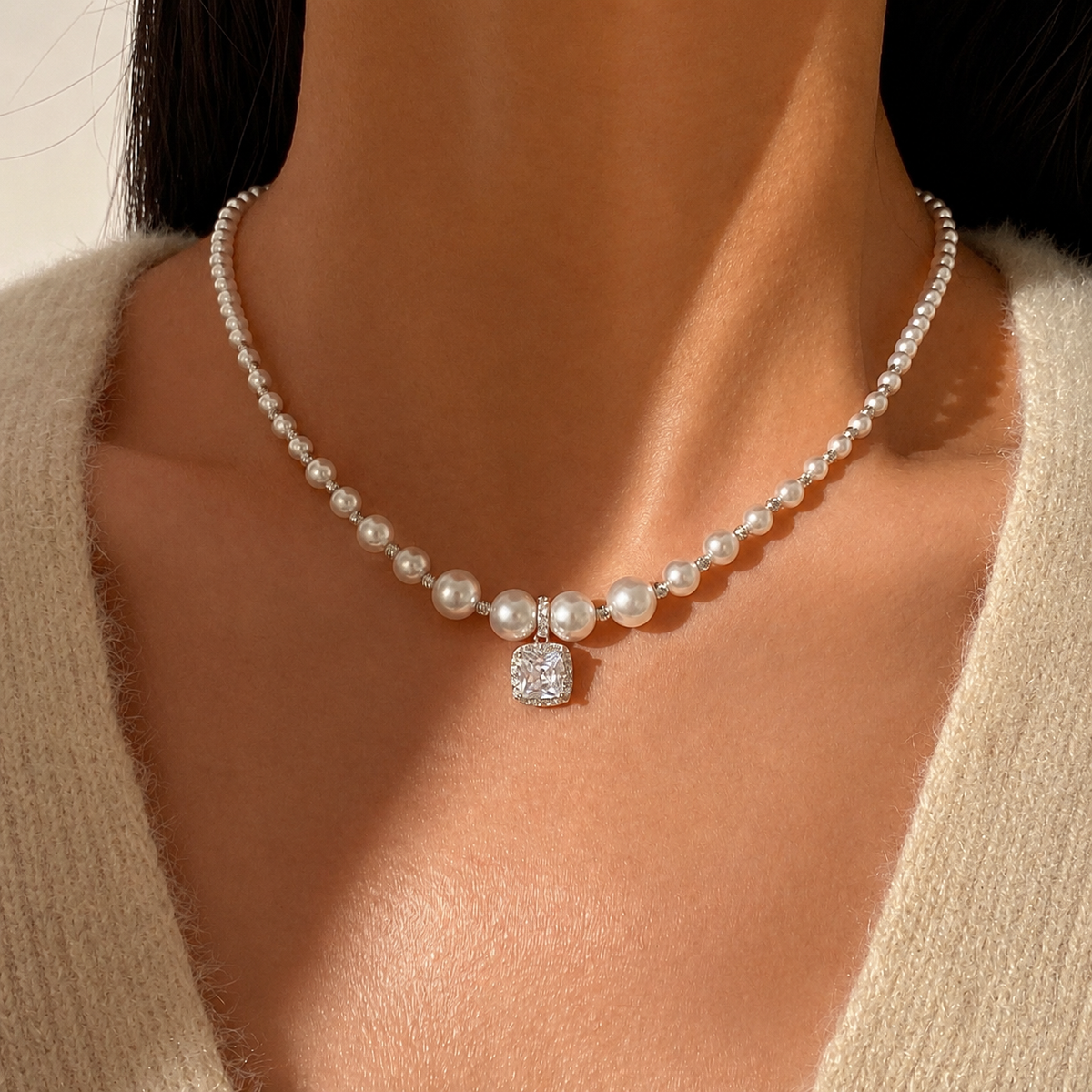 Celeste 8mm Akoya Pearl Cubic Zirconia Pendant Necklace