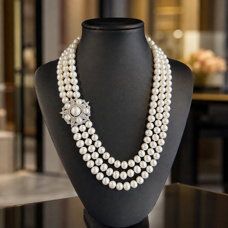 9mm Three-Strand Freshwater Pearl Necklace for Women | OREVIELLE
