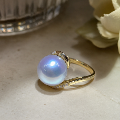 Cultured Pearl Adjustable Pavé Ring