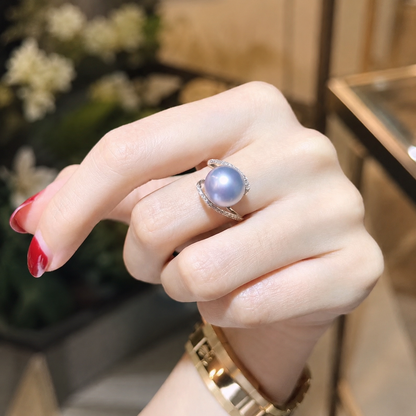 Cultured Pearl Adjustable Pavé Ring