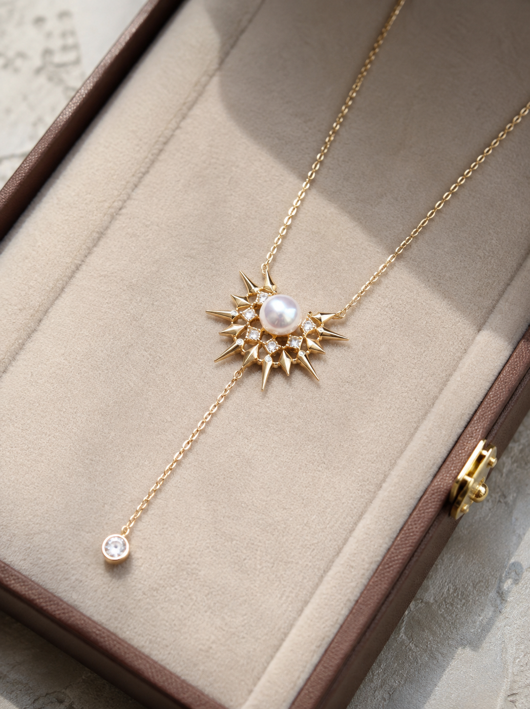 Celestial Pearl Sunburst Y Necklace